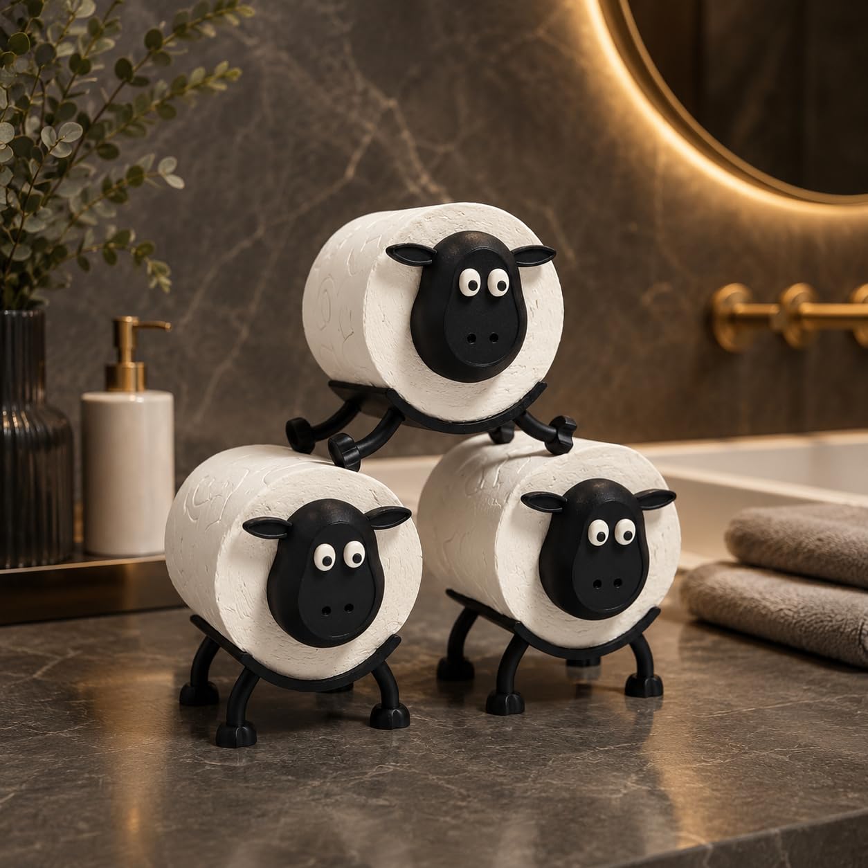 Porte-rouleau de papier toilette en forme de mouton - Design hilarant - En PLA de qualité supérieure - Imprimé 3D respectueux de l'environnement - Rangement modulaire empilable - Assemblage