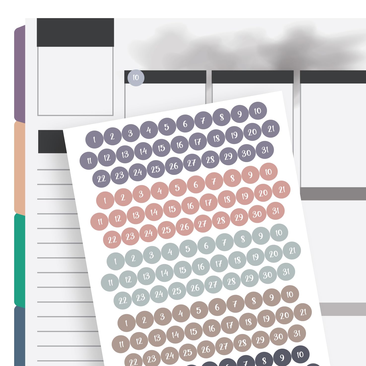 Puntini per data 12 mesi - Mini etichette colorate per pianificatori numerici (744 conteggi), puntini in vinile da 0,8 cm per agende, calendari e diari - Impermeabile, rimovibile - Tavolozza Boho da