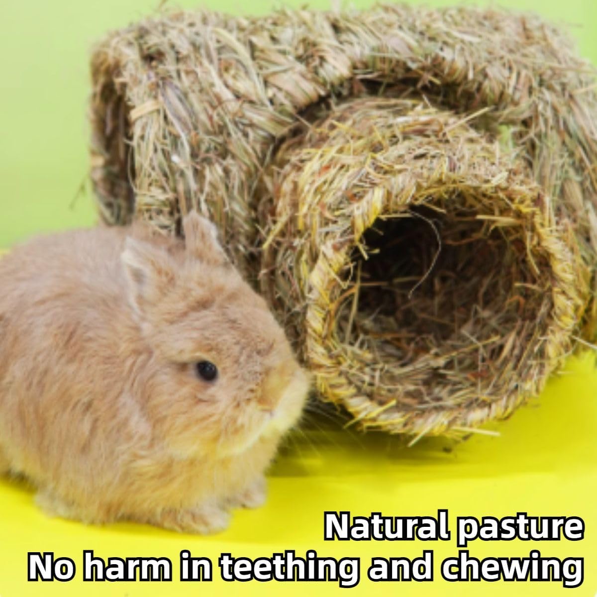Rabbit Grass Tunnel Toy Nature's Hideaway Straw House with Open Entrance Guinea Pig Tunnel and Tube Home for Hamsters Rats Ferrets Bunny Chinchillas Hedgehogs and Birds