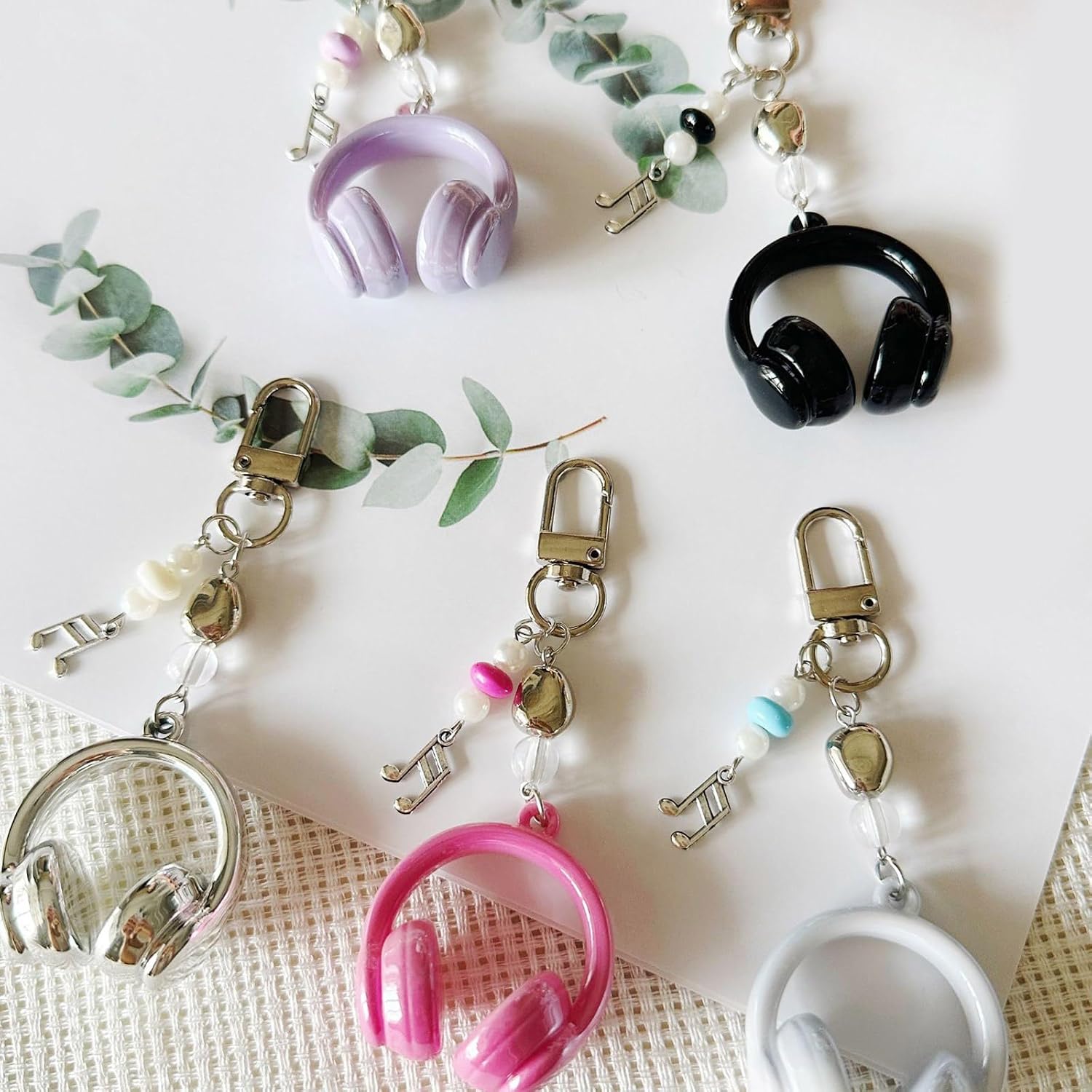 Trendy Gradient Earphone Keychain Fashionable Carabiner Clip for Music Lovers Personalize Alloy Acrylic Keyring image 5