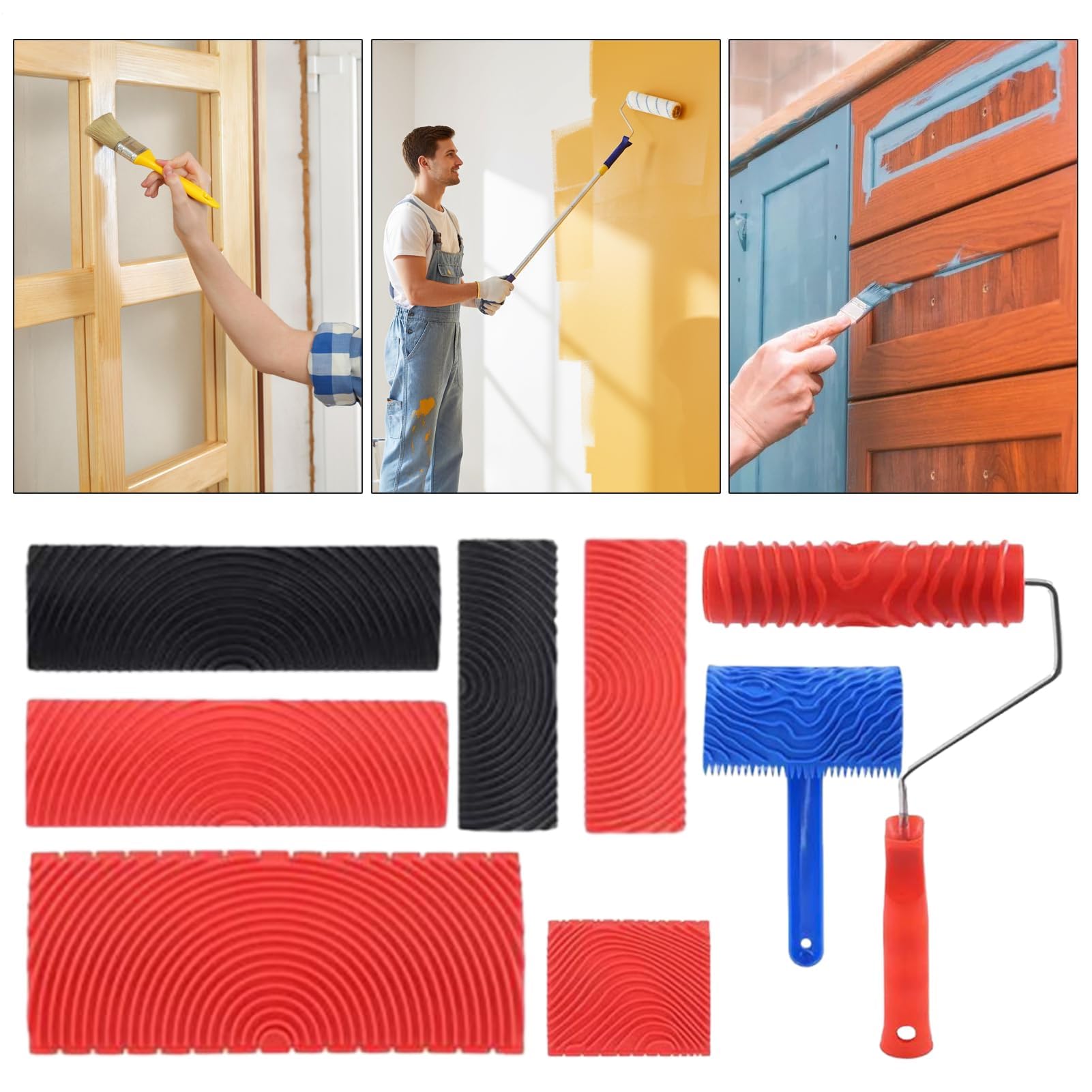 Holzmaserung-Textur-Werkzeug-Set, 8-teiliges Malerrollen-Set für Holztüren, Pelz-Cabi-Tische, Arbeitsplatten, Worhops, Gas, Keller, Schlafzimmer, Wohnzimmer