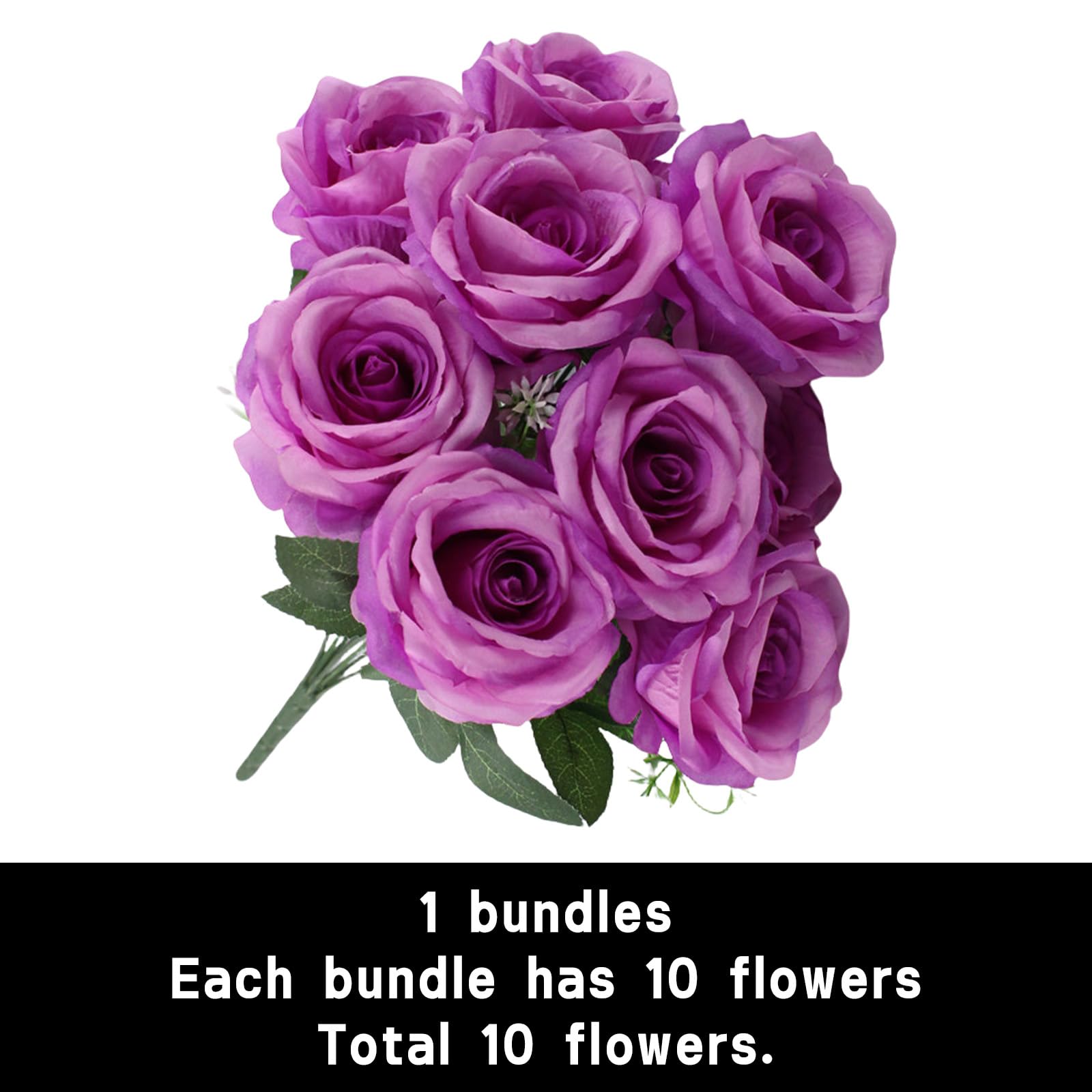 astylishome Roses Artificial Flowers 10 PCS Fake Flower with Long Stem Blooms Rose Wedding Bridal Bouquet Arrangement Home Decoration Party Centerpieces Purple 1215 - Image 2
