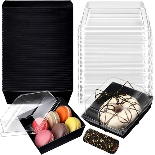 Miniatura 8 de Ctosree 100 cajas de papel para embutidos con tapas transparentes, cajas desechables de 4.5 pulgadas, cajas cuadradas para postres, cajas