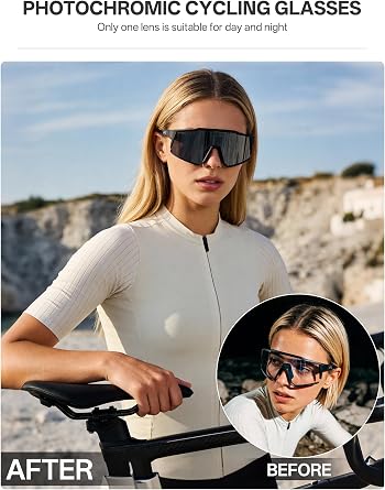KAPVOE Photochromic Cycling Glasses Clear Mountain Bike Glasses K9022