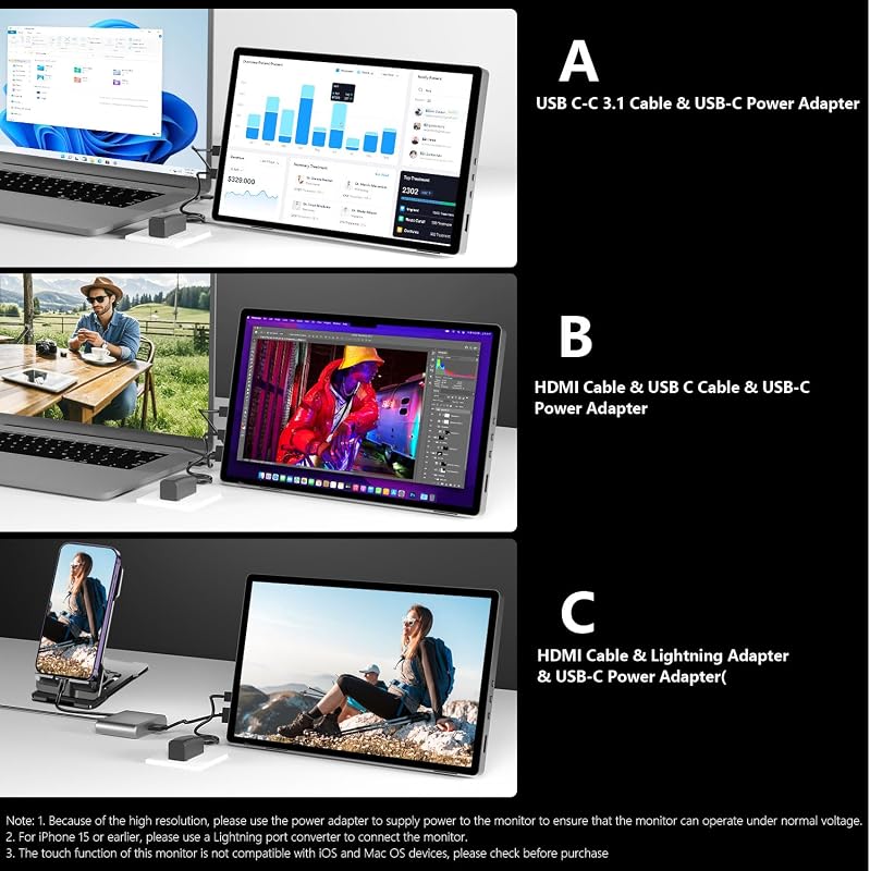 Pisichen 10.1" QHD 2.5K IPS Hordozható Érintőképernyős Monitor HDMI USB-C