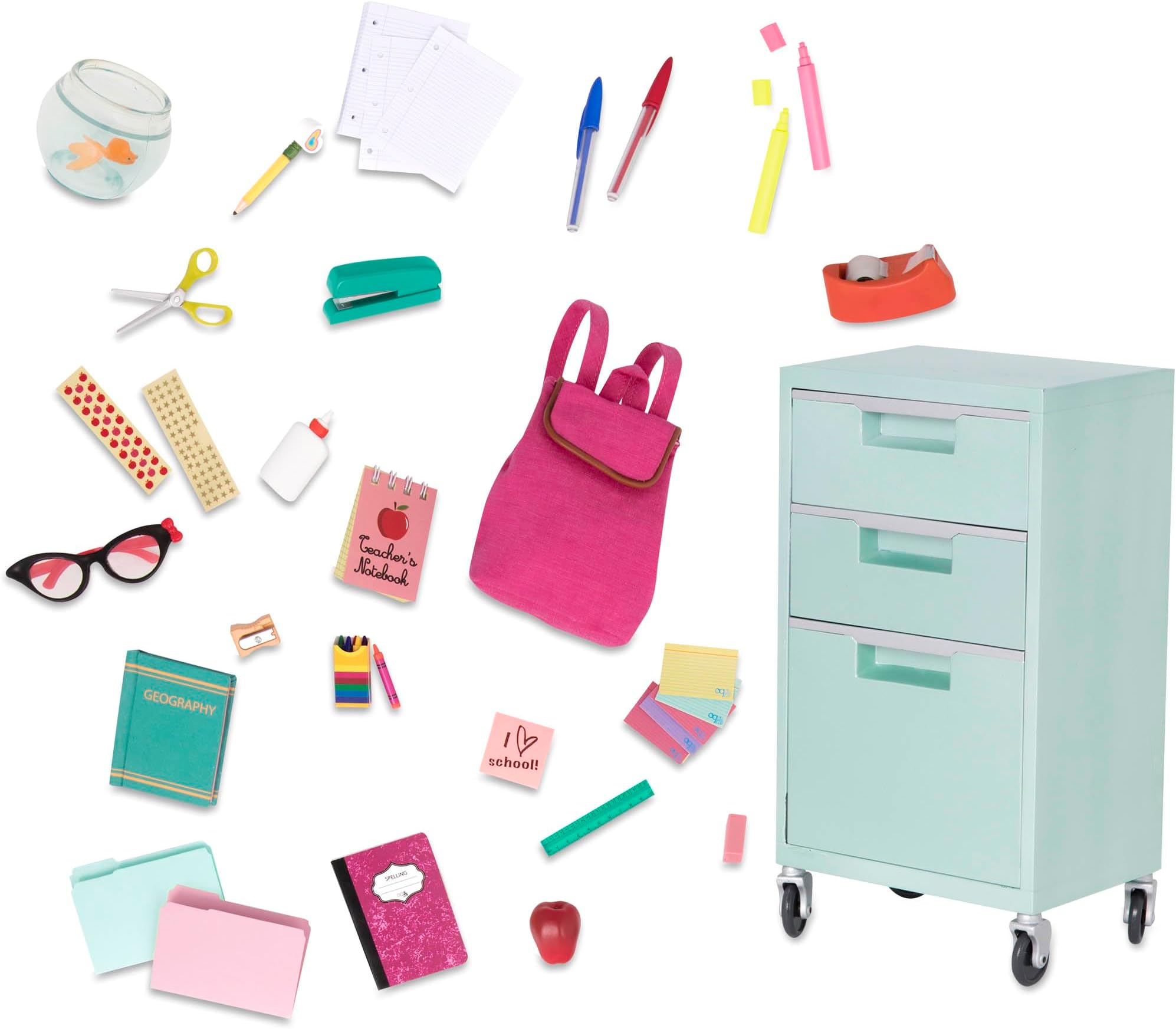 Our GenerationElementary Class Playset – Large Classroom Accessory Kit for 18-inch Dolls – 35 Piece Teaching Supply Set