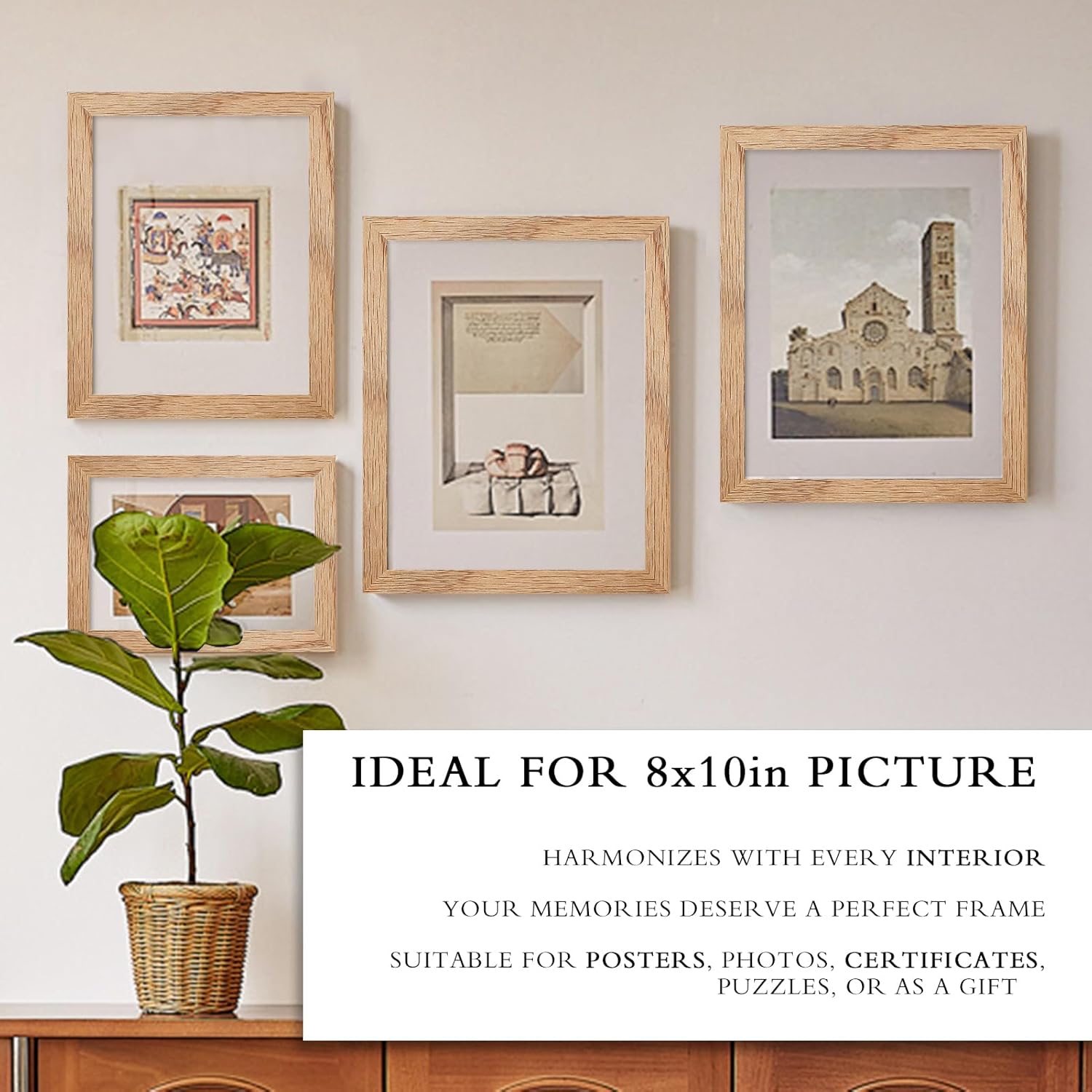 8x10 Picture Frames Natural Solid Oak Wood with Real Glass, 2 Pack Photo Frames with 5x7 Mat for Wall Mounting or Tabletop Display, for Photos, Art, Prints(Oak) - Image 3