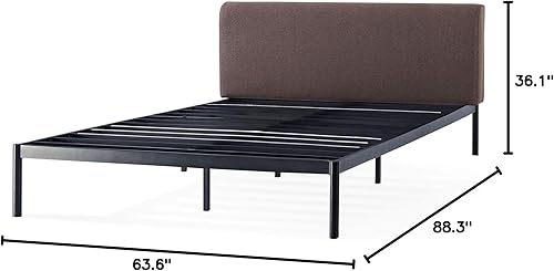 Miniatura 32 de Mellow Maggie - Cama de plataforma de metal con cabecera tapizada con cojín, listones de acero, fácil montaje, gris cielo, tamaño Queen Gris (Sky