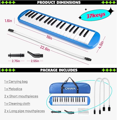 Vista 30 de CAHAYA Melodica Instrument 32 Teclas: Boquilla de doble tubo de aire Piano Teclado Instrumento musical Regalo con bolsa de transporte Beige Azul 32