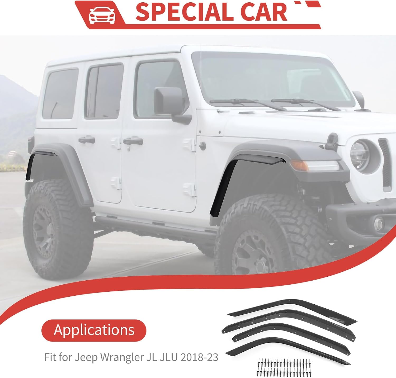 4PCS F&R Wheel High Fender Flares Extensions Fit for Jeep Wrangler JL JLU 2018–2023, Wide Wheel Arch Extensions, ABS Black Off-Road Fender Kit, Heavy Duty Exterior Upgrade