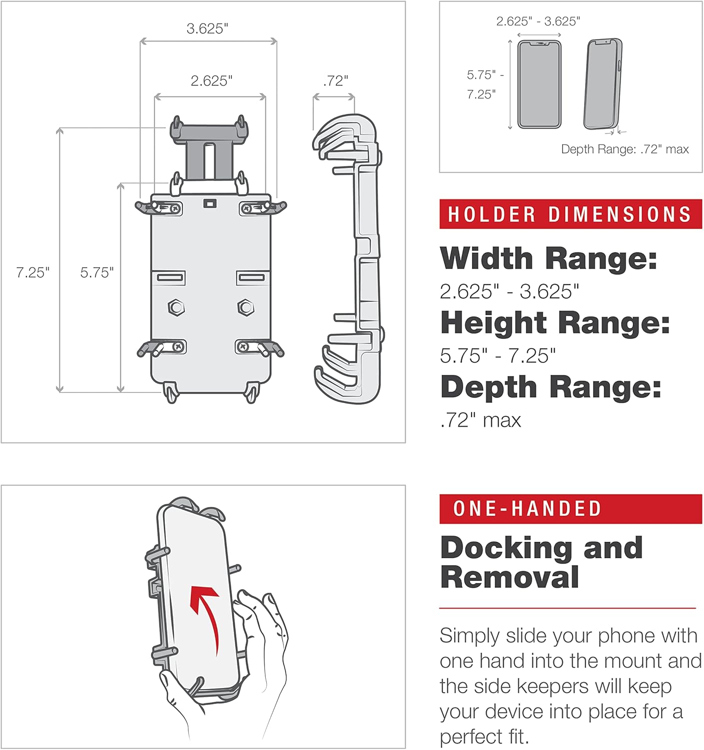 RAM MOUNTS Quick-Grip Large Phone Mount with Low-Profile Tough-Claw RAM-HOL-PD4-400-1U