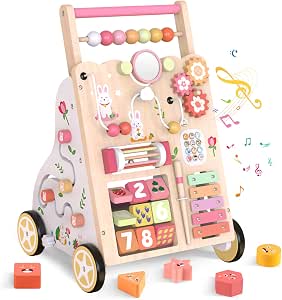 Weilim Wooden Baby Walker, 10-in-1 Montessori Push Walker for Toddlers