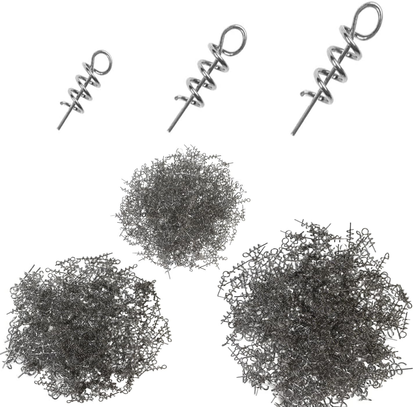 300Pcs Soft Lure Bait Spring Twist Lock, 3Size Outdoor Fishing Crank Hook Centering Pin for Soft Lure Bait Worm Crank (14mm 18mm 22mm)