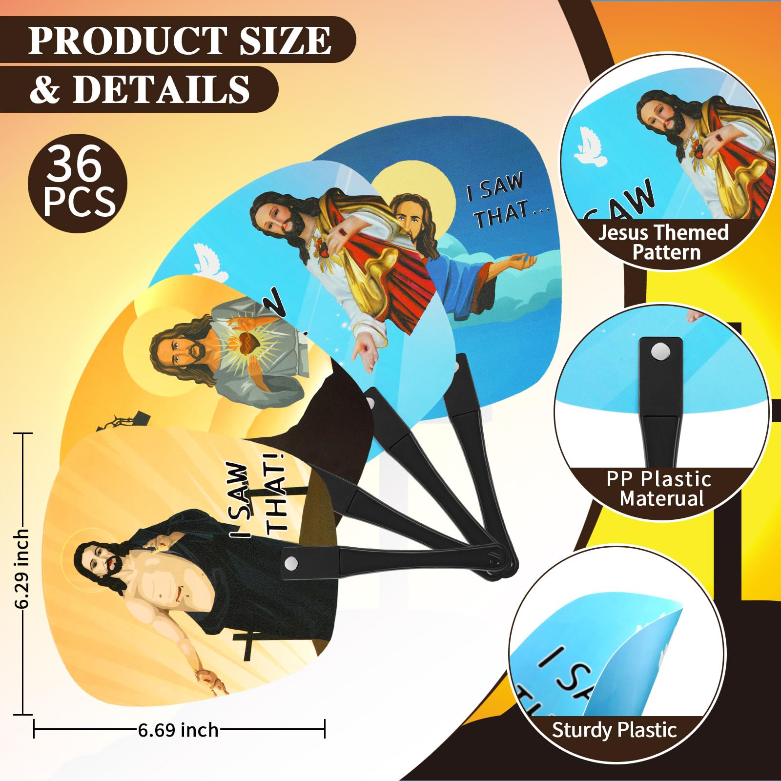Geetery 36 Pcs Christian Bible Fans Bulk Church Fans Handheld Summer Handheld Fan Plastic Round Fans Decorative Fans Summer Religious Party Favors Decors Gifts(Jesus Style)