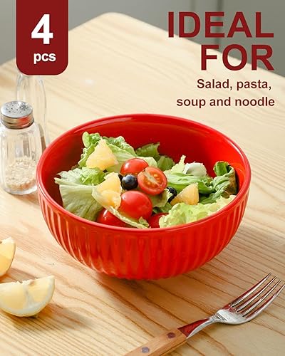 Vista 40 de HASENSE Ensaladeras grandes de 2, cuencos de porcelana de 60 onzas para servir de 8 pulgadas para comedor de cocina, elegantes platos de cerámica