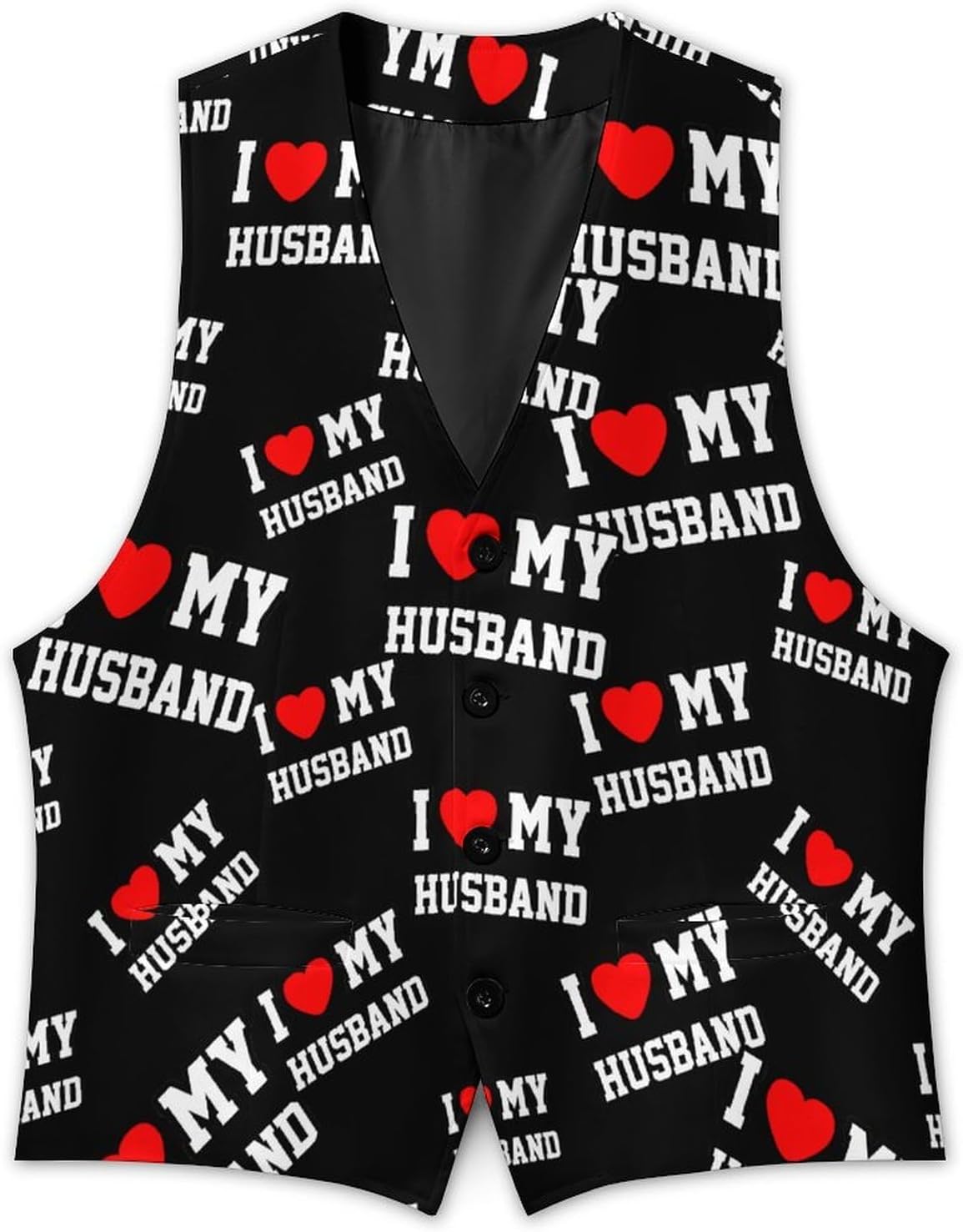 I Love My Husband Mens Suit Vests V-Neck Casual Vest Dress Formal Tuxedo Wedding Waistcoat