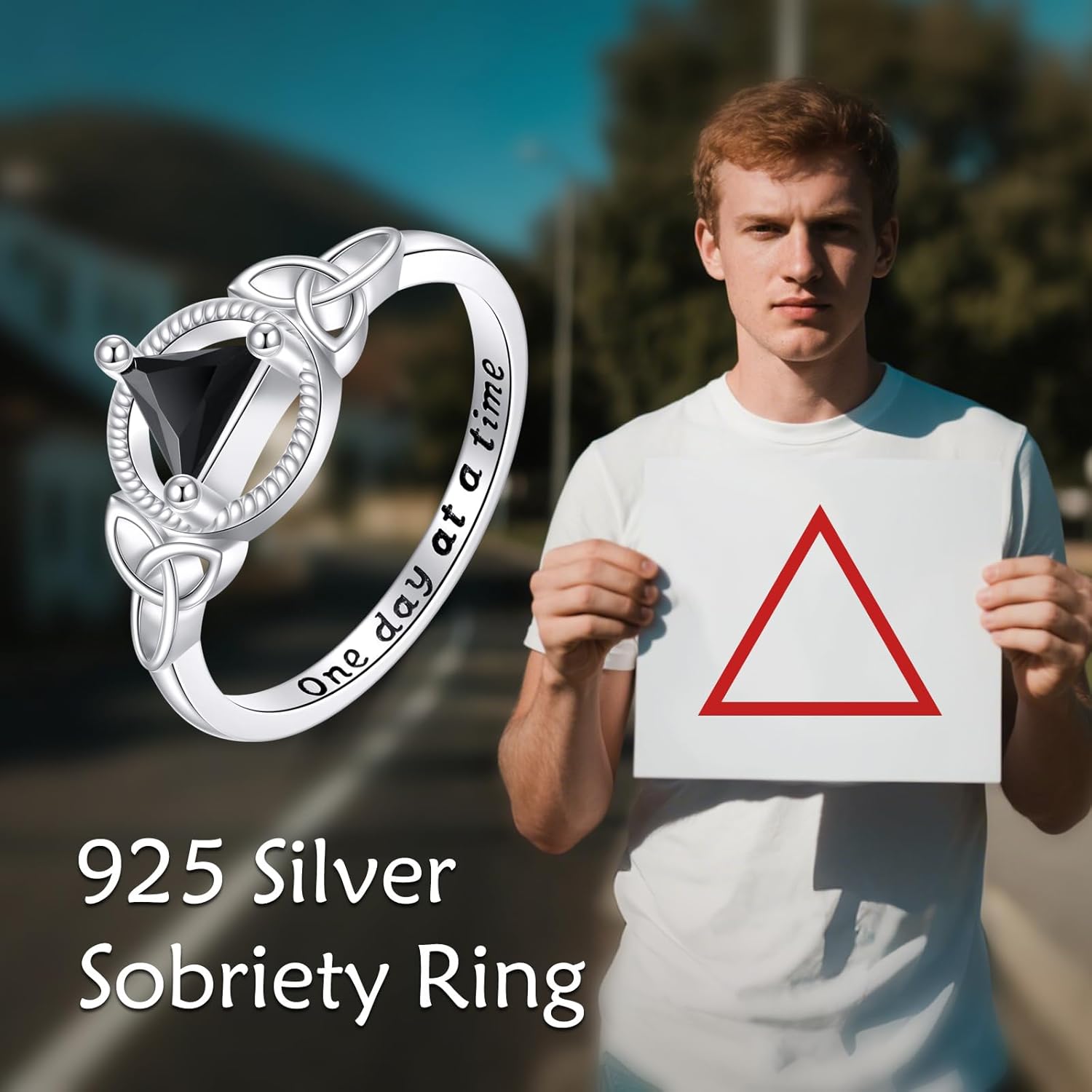 YAFEINI Sobriety Ring Sterling Silver Triangle Ring Celtic Trinity Sobriety Alcoholics Anonymous Gifts for Women - Image 5