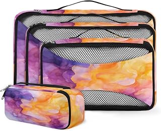 Colored Smoke 4 Pcs set of Packing Cubes for Suitcases, Packing Cubes for Travel Accessories Luggage Carry On Suitcase Organizer Bags, 4 Various Sizes Abstract Smoke Waves