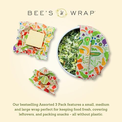 Miniatura 12 de Bee's Wrap, paquete variado de 3 envoltorios ecológicos y reutilizables para transportar comida Paquete de 3 panales