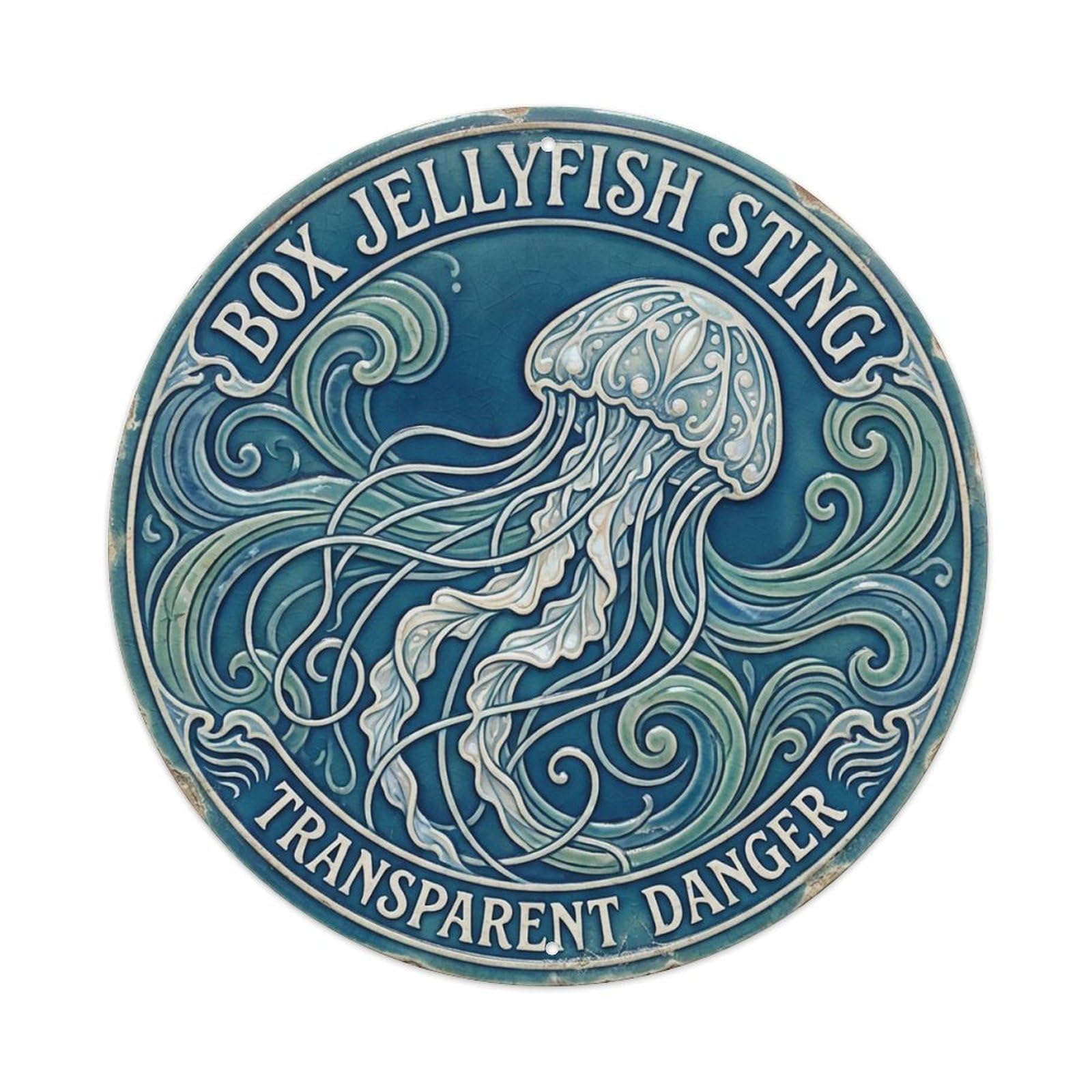 Cxhjca 8X8inch(20X20cm) Box Jellyfish Sting Transparent Danger Metal Tin Sign