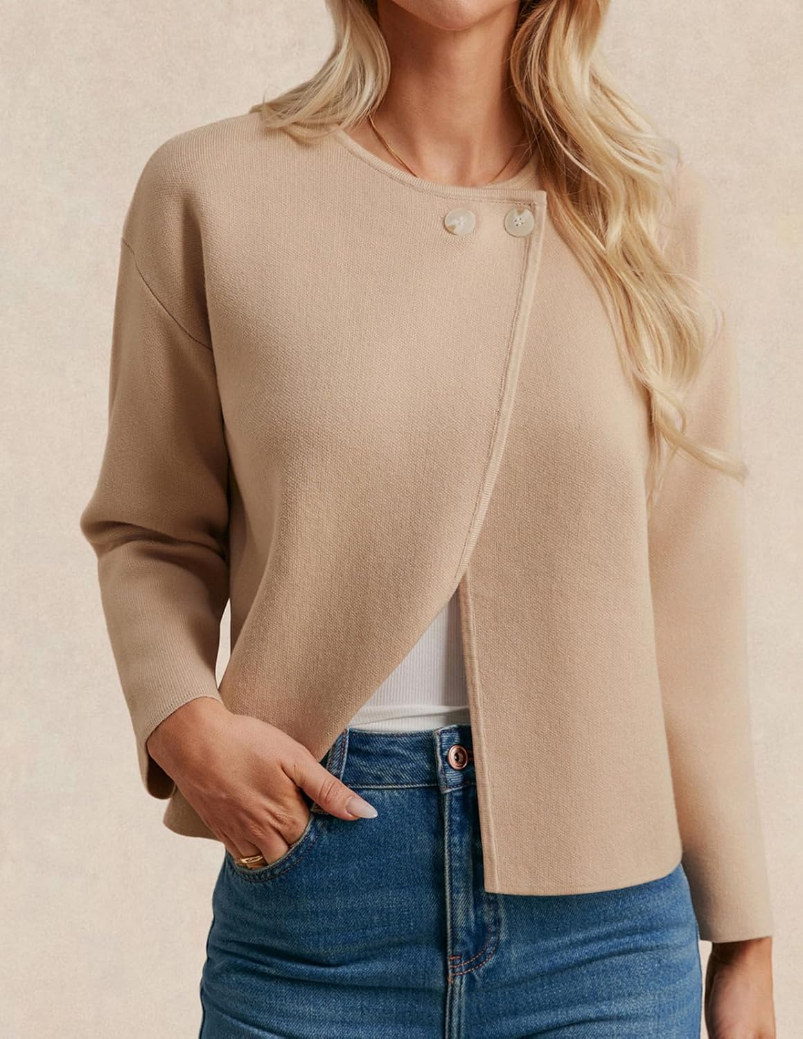 GRACE KARIN Womens Cropped Knit Sweater Blazer, Oversized Open Front Jackets 2026 Spring, Laple Cardigans Dressy Casual - Image 6