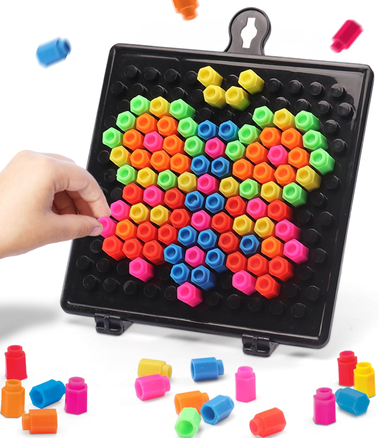 Intelliskills Pick-A-Peg Play Puzzle Board, 100+ Multicolour Pegs, Creative Mosaic Puzzle & Activity Game for Kids, Montessori Learning&Pattern Building Toy for 3 Year + Boys & Girls,Ideal for Gifting-image-3