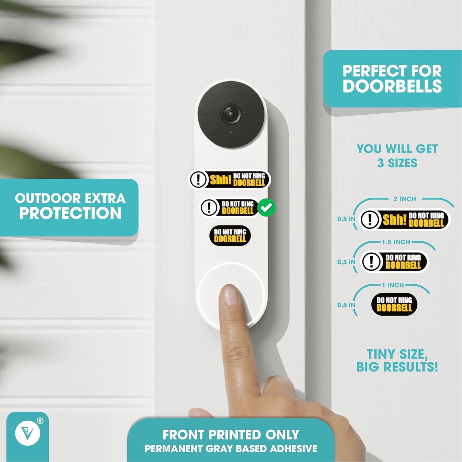 Tiny Do Not Ring Doorbell Small Stickers | Tiny Size Perfect for Video Doorbell | 3 Sizes Front Door Sign for House | Matte Black Weatherproof Stickers | Dont Ring the Bell Small Sign