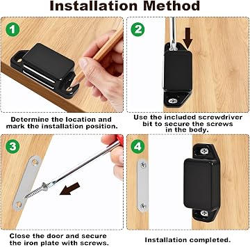 8 Pack Magnetic Push Latch,Heavy Duty Magnetic Touch Latch,for Push to Open Cabinet or Kitchen Drawer, Kitchen Door (Black - 0.98 inch, 8 Pack)
