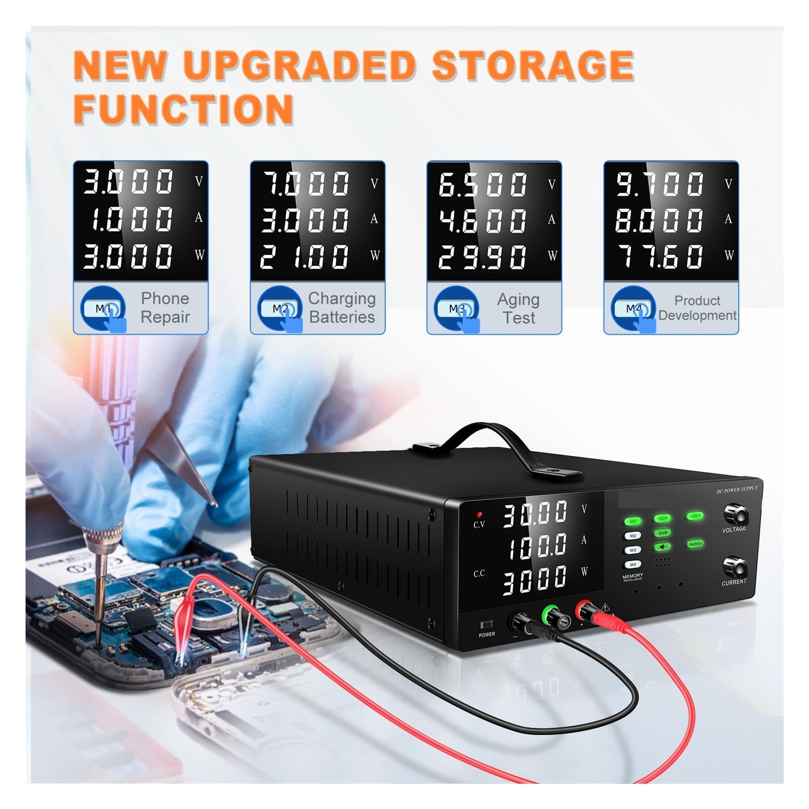 Alimentation de laboratoire haute puissance 3000 W, 300 V 10 A, 200 V, 30 V 60 A, 60 V 10 A, port USB for connexion PC Avec fonction mémoire(R-SPS3060S-232)