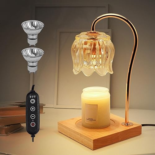 FRASAM Lámpara calentadora de velas Tulip con temporizador y atenuador, luz calentadora de velas de flores para decoración de habitación, lámparas
