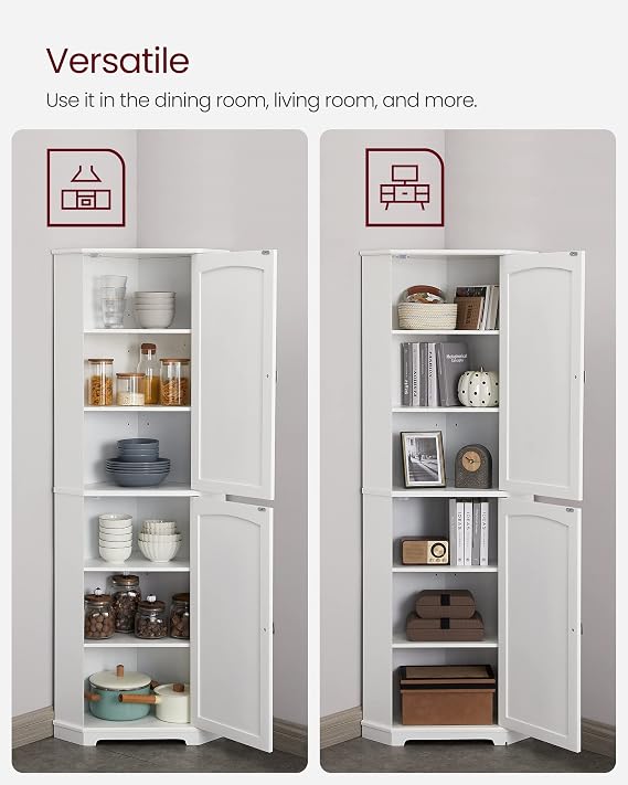 VASAGLE Tall Corner Cabinet, 2 Doors, 4 Adjustable Shelves, 65.4H