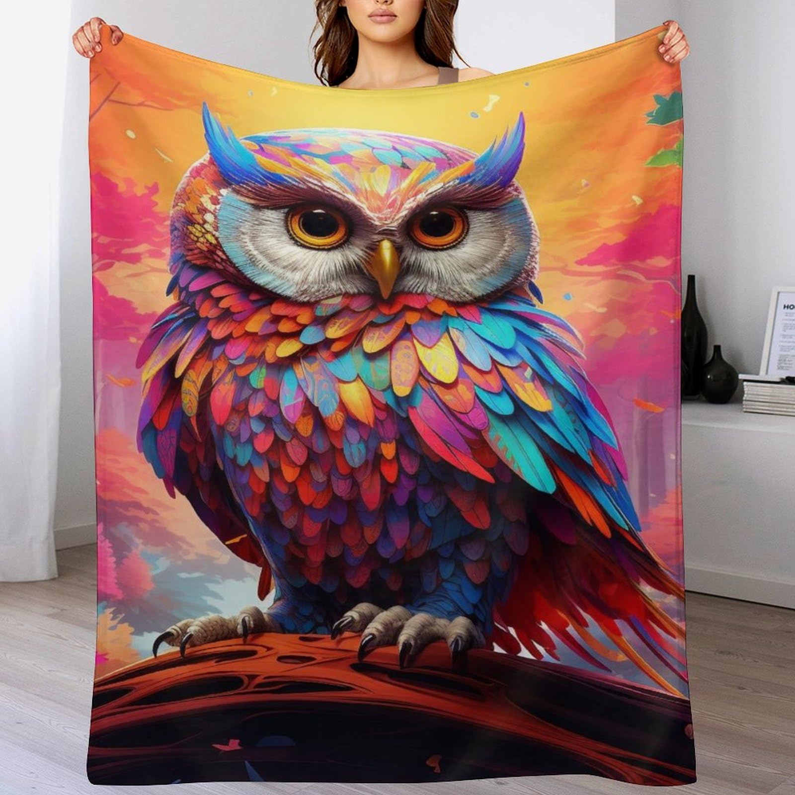 Couverture hibou avec impression numérique de haute qualité en flanelle