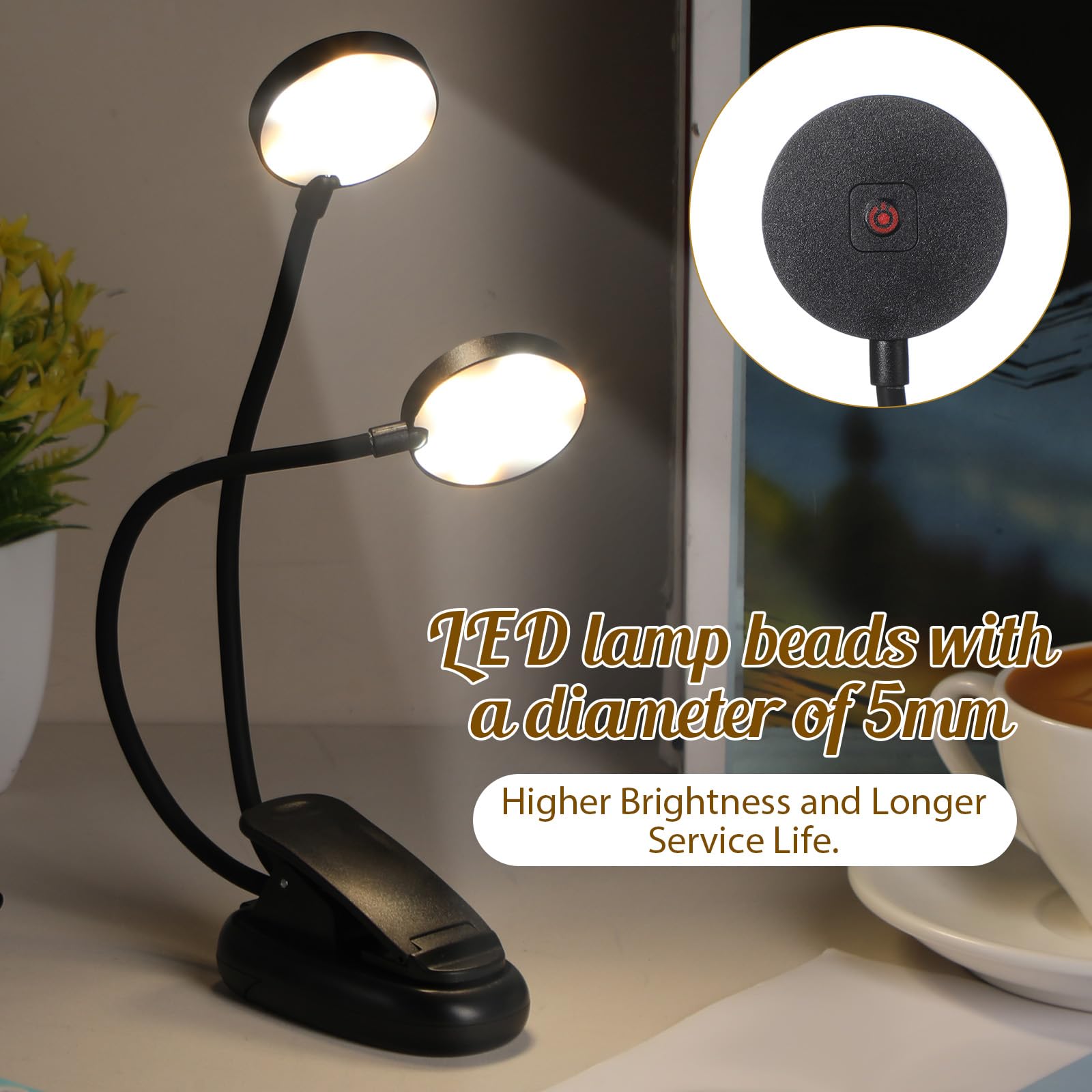 Retisee Notenständer-Lichter, Klavier zum Anklemmen, USB- und AAA-Batteriebetrieb, Doppelkopf-LED-Leselampen, 3 Helligkeitsstufen für Musiker, Klavier, Orchester, Gitarre, 6 Stück
