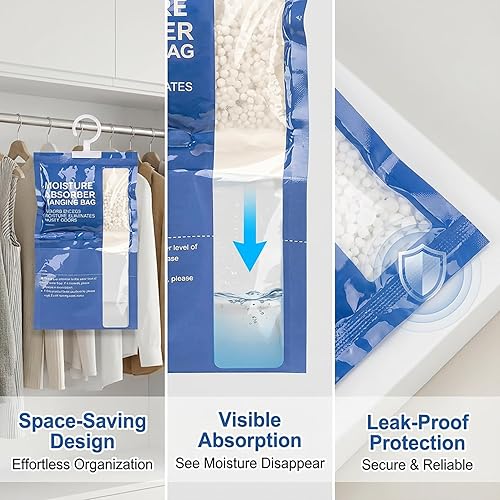 Miniatura 2 de Bolsas deshumidificadoras colgantes absorbentes de humedad – 4 paquetes de deshumidificadores para el hogar, armario, baño, sótano, bolsa colgante