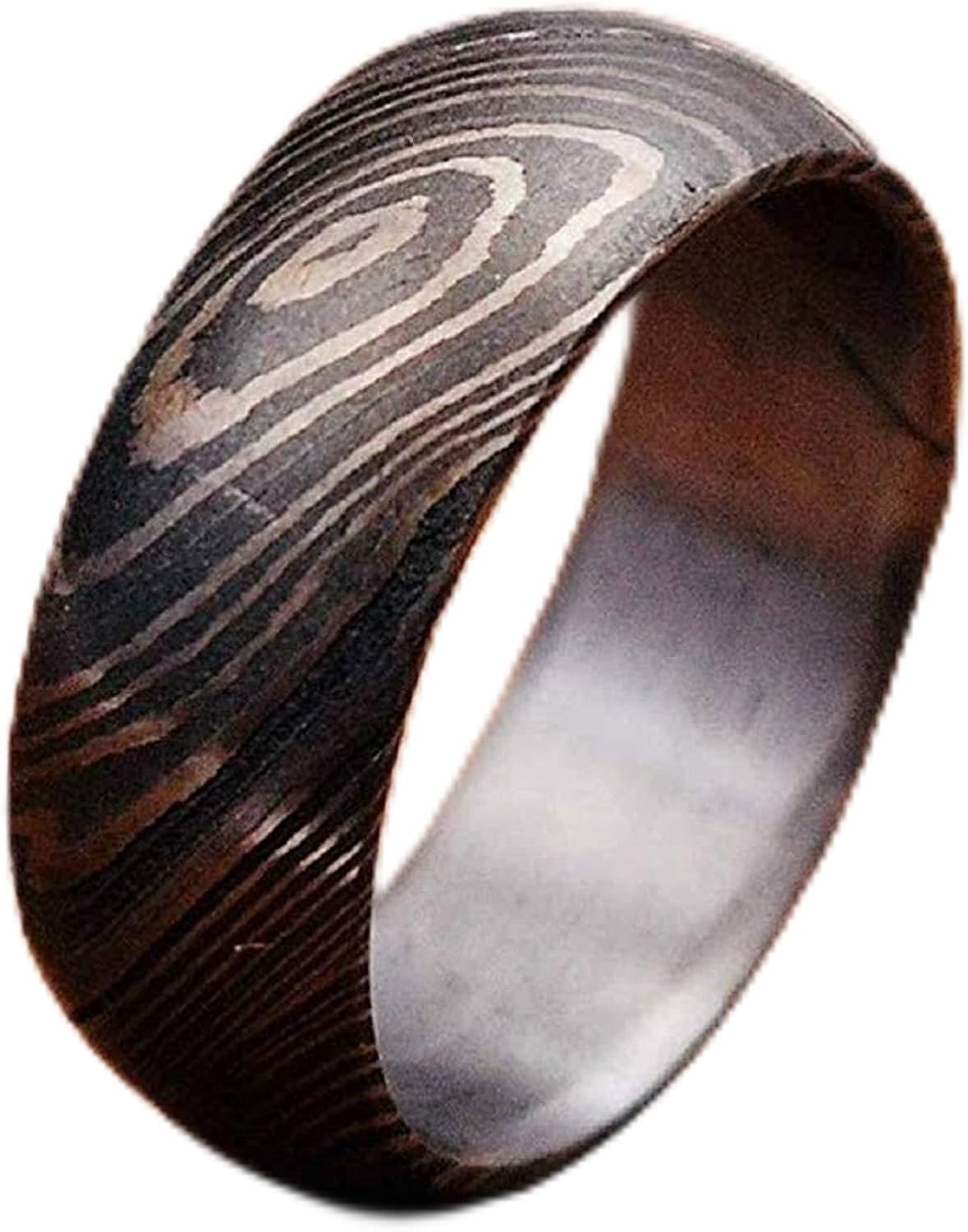 KE-225-AT Damascus Steel Ring Custom and Handmade Damascus Ring Damascus Steel Engagement Ring Anniversary Ring Fathers Day Ring Wedding Band Rings (Color Might be Slightly Different)