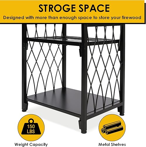 Miniatura 9 de Firewood Rack with 4 Fireplace Tools, Fireplace Tool Sets Log Rack Outdoor Heavy-Duty Log Wood Storage Accessory for Indoor Fire Pit Wood Holders