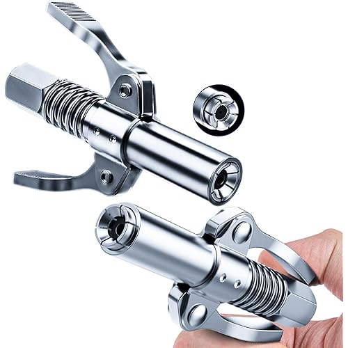 Baijuyi Grease Gun Coupler 2PCS, Grease Gun Tip with Dual Handles, Grease Joint Fittings，Compatible with All Grease Guns, Suitable for Automobiles, Ships，Industrial Machinery，Farm Equipment.