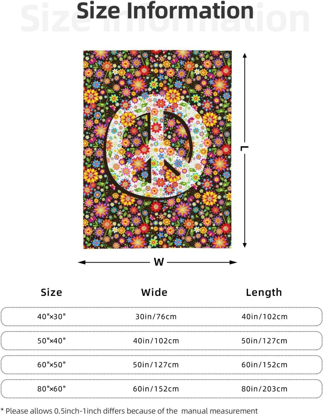 Hippies Peace Sign Fleece Throw Blanket Ultra Soft Cozy Decorative Flannel Blanket for Home Bed Couch Chair Travel 40x30in - Image 2