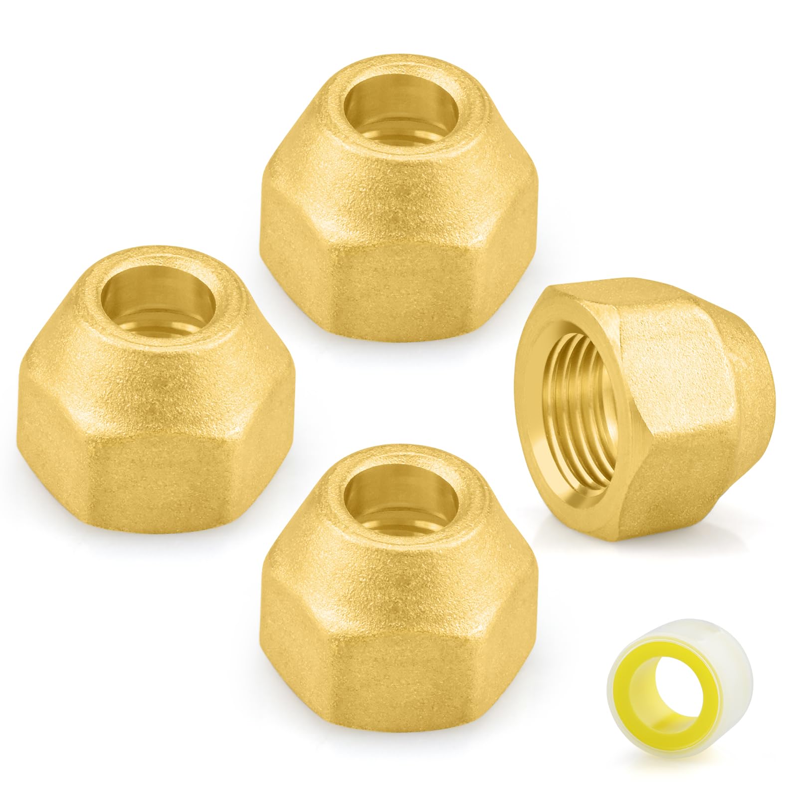 SDTC Tech 3/8" Short Flare Nut, Brass SAE 45 Degree Tube Fitting, 4 Piece Air Conditioner Copper Pipe Extension Butt Copper Tube Flare Nut