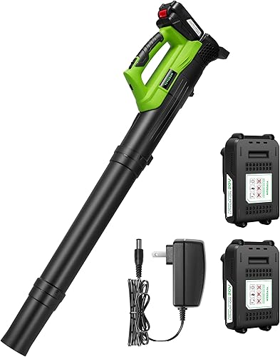 VIVOSUN Soplador de hojas inalámbrico de 20 V y 2.0 Ah, modo de 5 velocidades de 300 CFM, soplador de hojas de turbina, soplador de ventilador de