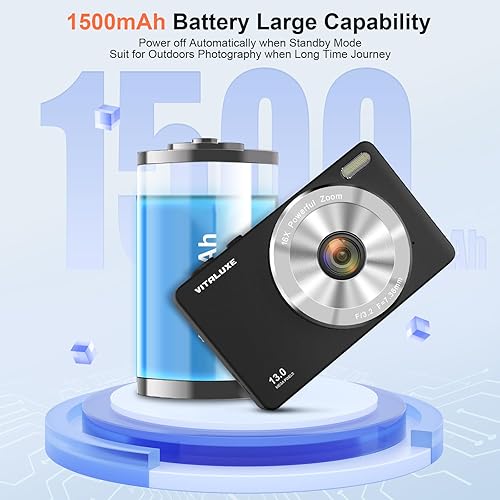 Miniatura 4 de Cámara digital 4K, cámara para niños, cámaras digitales reales de 13 MP para apuntar y disparar con tarjeta SD de 32 GB, zoom de 16X, cámara pequeña