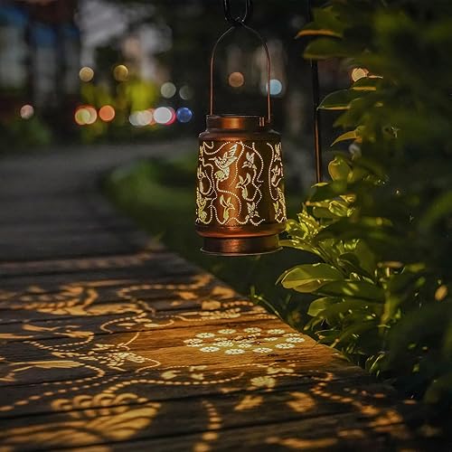 Miniatura 3 de Solar Hummingbird Lanterns Outdoor Hanging Decor LanternWaterproof Hollow Out Metal Decorative Garden LightGraceful Decoration for