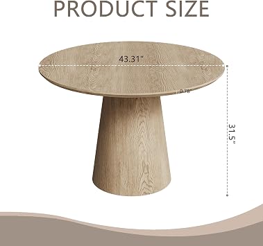 Round Dining Table for 4, Modern 43 Natural Wood Grain Dining Table with Cone Pedestal Base, Round Kitchen Table for Living Room, Kitchen, Dining Room, Natural