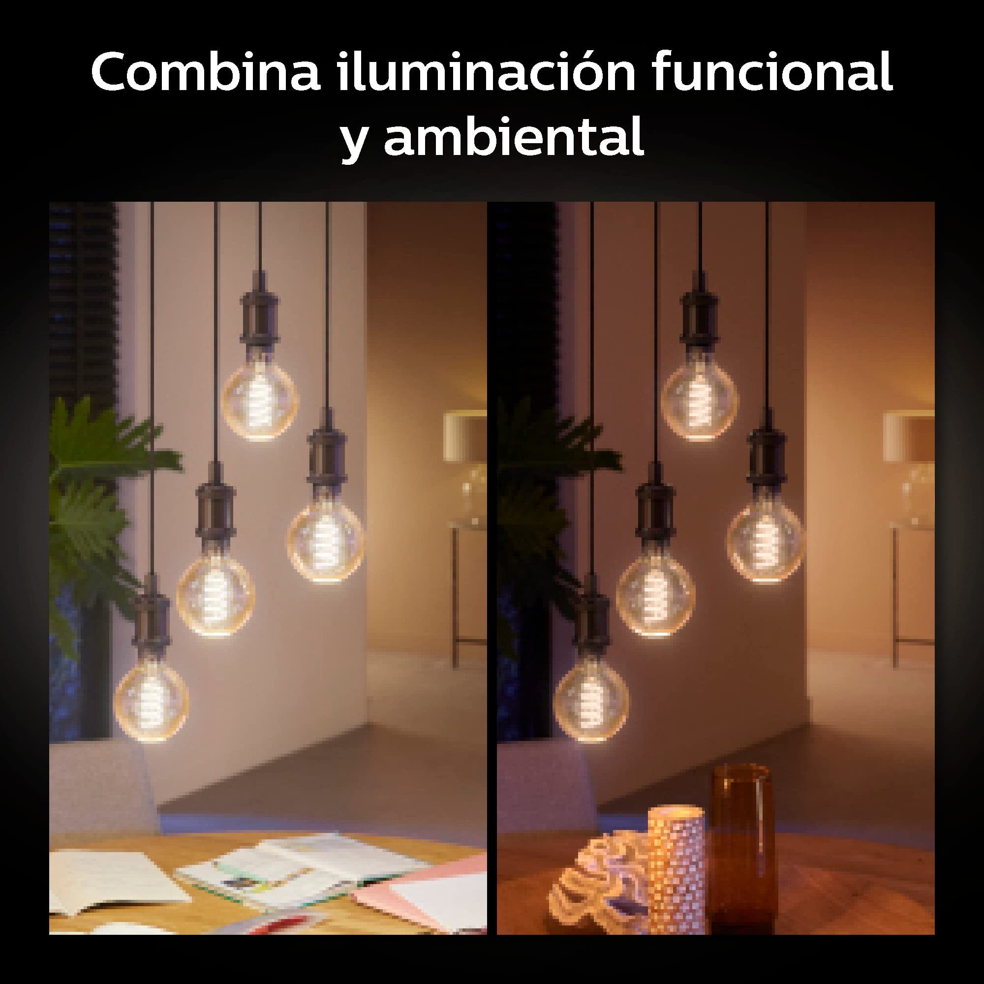 Philips Hue White E27 Filament G93 580lm, warmweißes Licht, dimmbar, steuerbar via App, kompatibel mit Amazon Alexa (Echo, Echo Dot) (Packung mit 2)