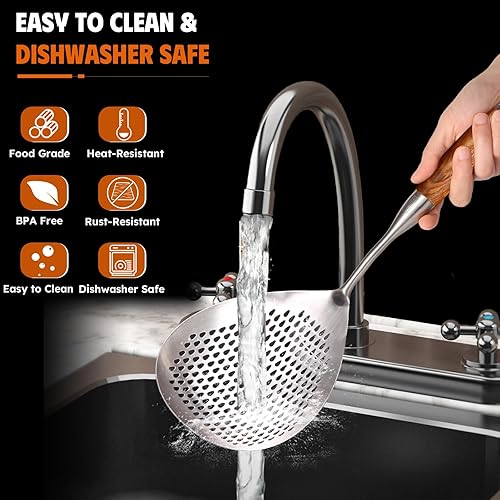 Miniatura 7 de Skimmer - Cuchara ranurada de acero inoxidable 304 de 17 pulgadas para pasta, cuchara para cocinar y freír, cuchara coladora de metal grande con