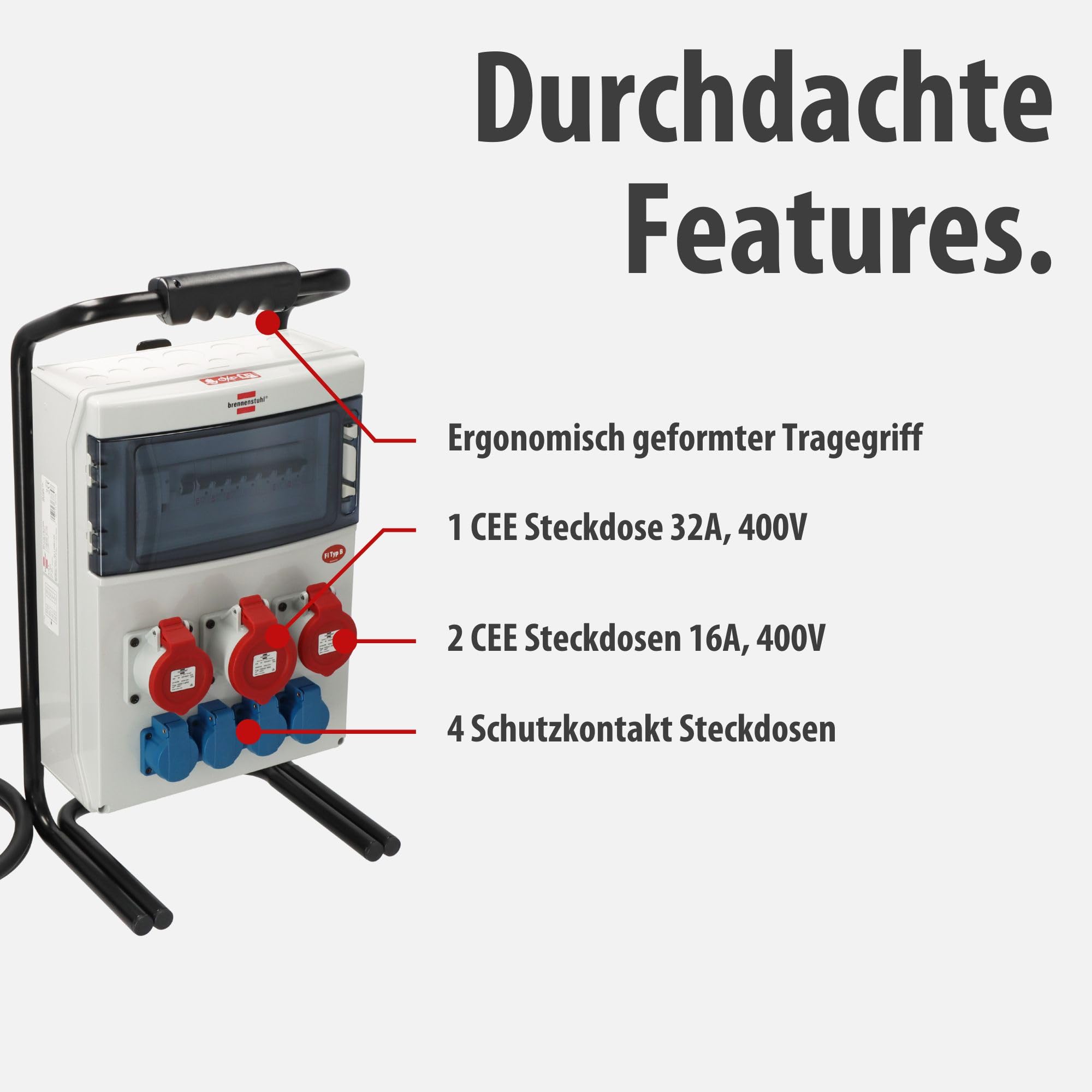 Brennenstuhl Tragbarer Bau-Stromverteiler IP44 mit FI-Schutzschalter Typ B
