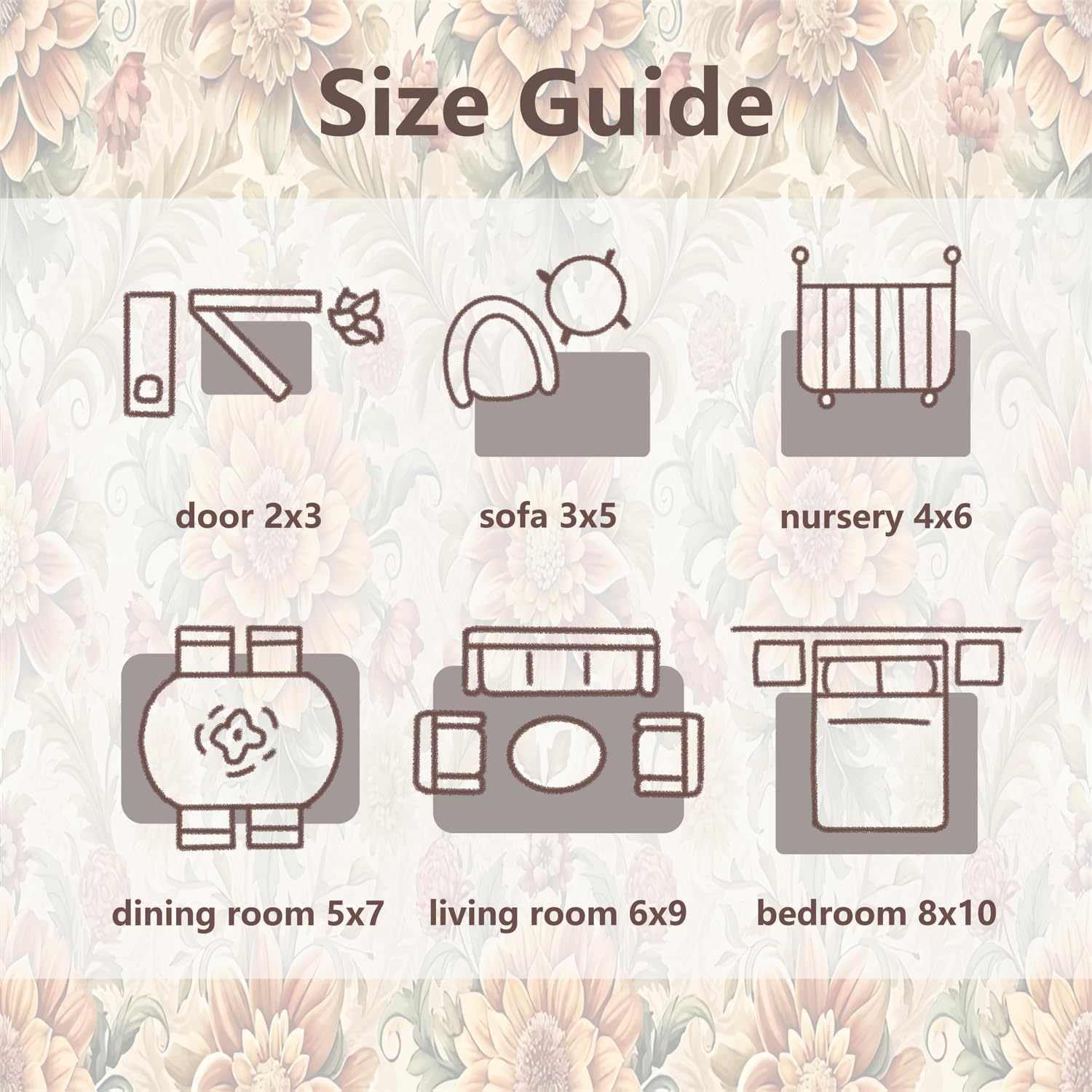 Farmhouse - Cabin Floral Jungle Style 8x10 Rugs for Living Room Bedroom Low Pile Indoor Washable Vintage Style Door Mat Non-Slip Soft Floor Carpet Golden Plants Throw Indoor for Boys Girls F60