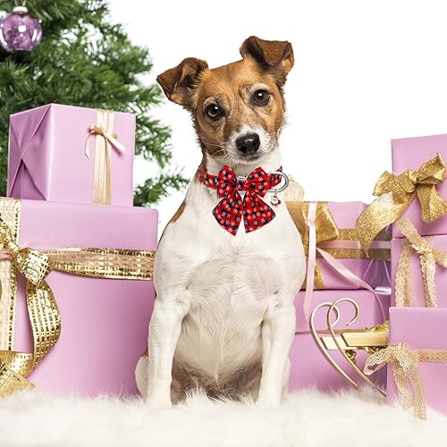 Miniatura 5 de HIIXHC Collar de Navidad para perro con corbatín, collares suaves y ajustables para mascotas con hebilla de metal segura, collar de copos de nieve
