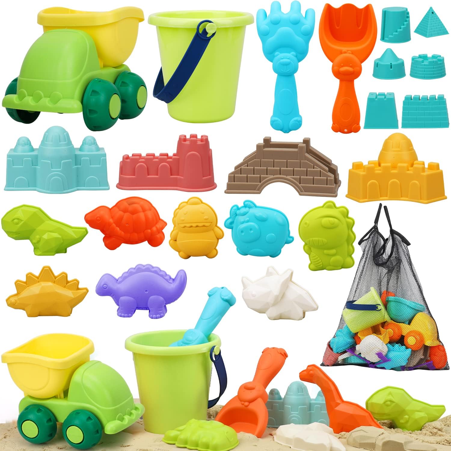 TOY LifeBeach Toys for Kids - Sandbox Toy for Toddler with Sand Bucket and Shovel, Dino Sand Castle Molds, Travel Toys for Toddlers 3-4-6-7-8-9-10