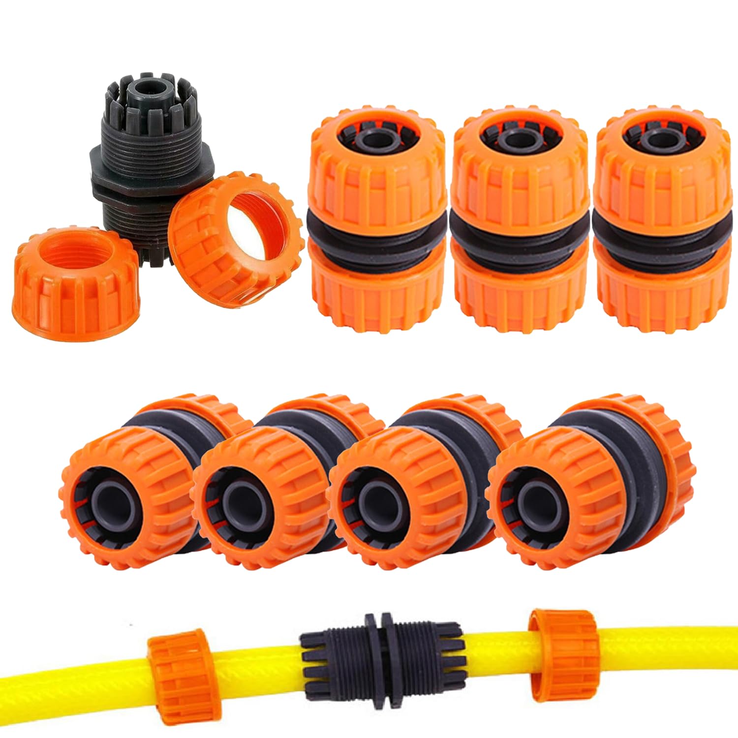 1/2' Hose Repair Connector Extender, 8 Pcs Garden Hose Pipe Joiner Connector Extension Quick Repair Fix Damaged and Leaking